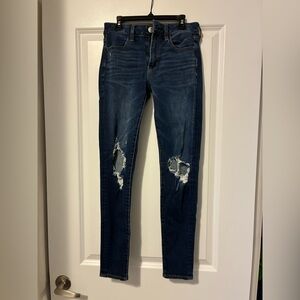 American Eagle Outfitters Dark Blue Distressed Skinny Jeans